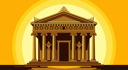 Obraz premium Temple graphic depiction illustration in yellow architecture design
