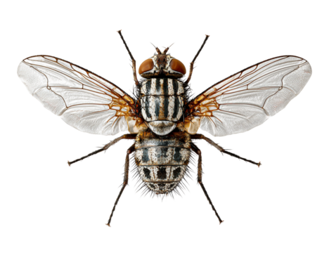  Close-up house fly lying flat, isolated PNG