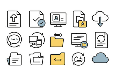 Cloud, folder, file outline icon set. data management outline collection