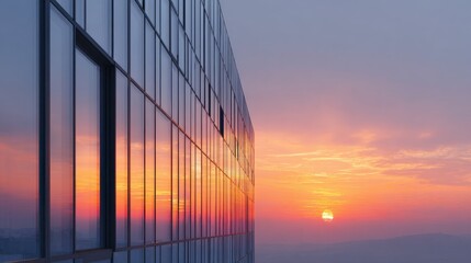 Glass Building Reflecting Vibrant Sunset Sky. Urban Architecture Meets Natural Beauty