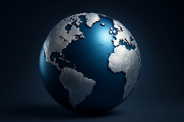 Shiny blue earth egg shaped globe on dark background
