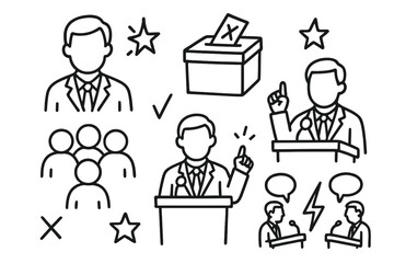 Election, voting outline icon set. political, democracy symbols outline collection