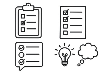 Checklist and idea line icon set. task planner, bulb, thought icons outline collection
