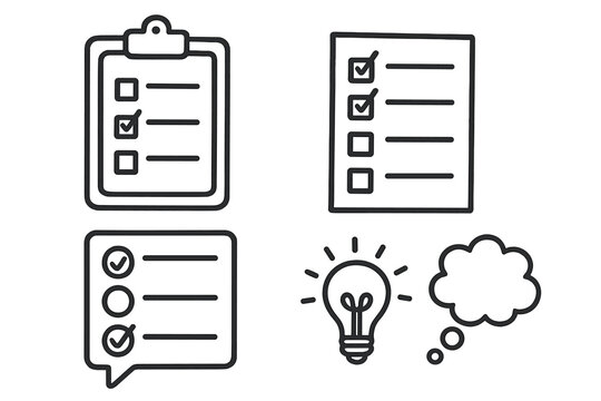 Checklist and idea line icon set. task planner, bulb, thought icons outline collection