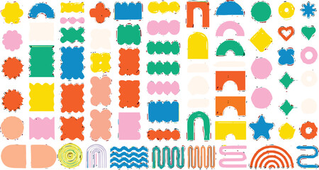 Creative and colorful abstract concept featuring a diverse collection of modern geometric shapes and playful organic forms for design