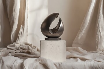 A stylish artistic corner showcasing a metallic abstract sculpture elegantly.