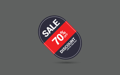 Sale offer discount tag, 70% off round label vector sticker for retail, shopping and marketing promotion use