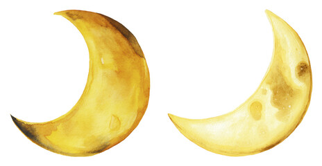 Two Crescent Moons Radiating Golden Light Against a Transparent Background for Celestial Design Themes