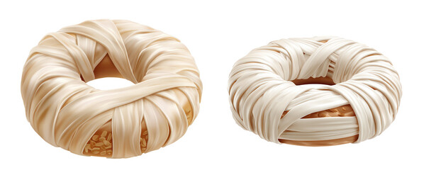 Two Elegant Woven Decorative Rings in Neutral Colors with a Transparent Background