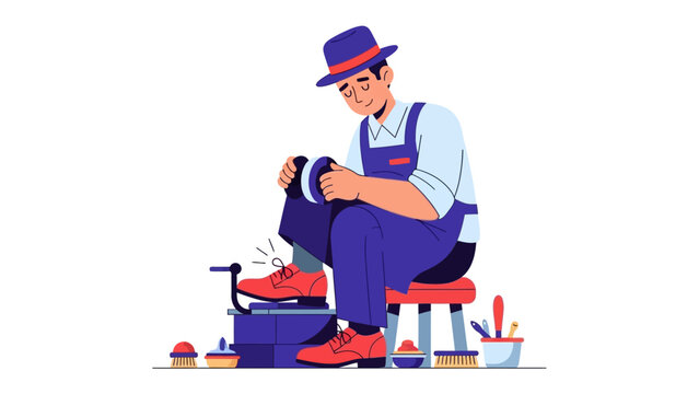 Cobbler at Work: A cobbler meticulously polishes a leather shoe, reflecting dedication to his craft. his face tells stories of focused work