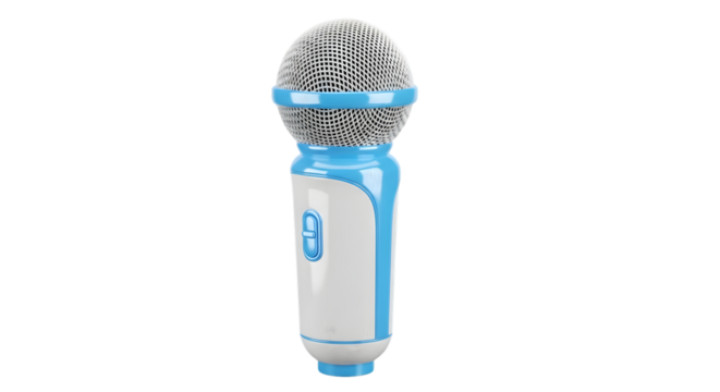 Blue and white kids karaoke microphone on white background