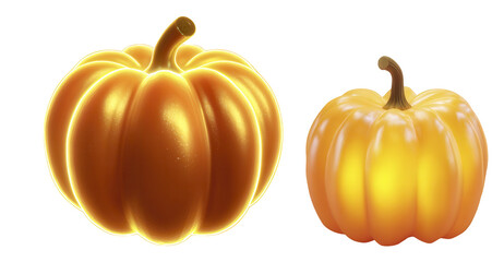 Two Unique Pumpkins with Different Textures and Shapes on Transparent Background