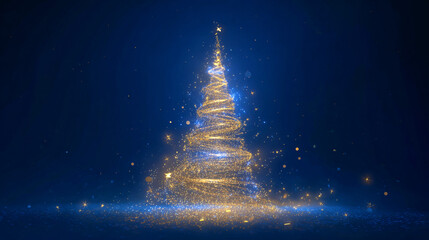 Sparkling Blue Christmas Tree with Glowing Lights and Stars