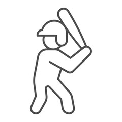 Baseball player with helmet and bat thin line icon, baseball game concept. Vector graphics. Sportsman, sport sign on white background, outline style icon for mobile or web design.