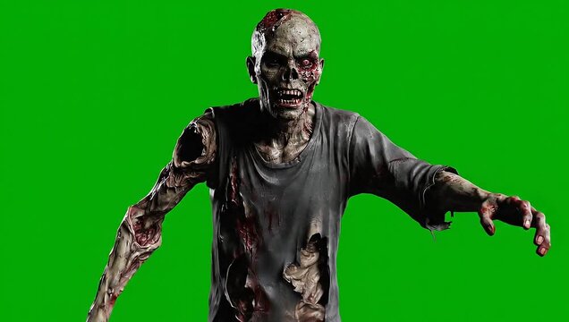 Horrifying Zombie 3D Model:  Green Screen Footage,  Realistic Decay,  Creepy Walk Cycle Animation