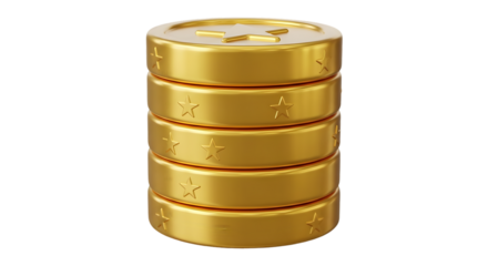 Stack of shiny gold coins with stars perfect for game design or financial concepts