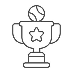Baseball winner cup thin line icon, baseball game concept. Vector graphics. Game trophy, sport award sign on white background, outline style icon for mobile or web design.