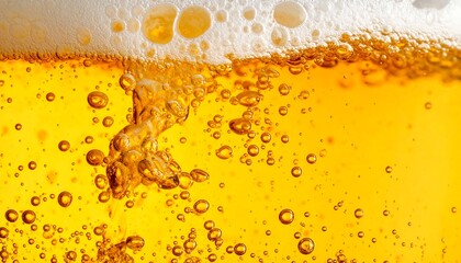 Golden fizzy bubbles macro