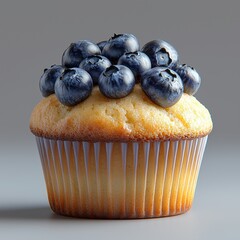 Blueberry-Topped Muffin On A Neutral Background. Delicious Dessert Showcasing Fresh Fruit Garnish