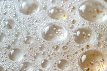 Bubbles And Foam Close-Up With Light Reflections. Abstract Texture And Cleaning Concept