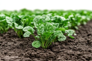 Young Spinach Plants Growing In Fertile Soil. Fresh Spinach Cultivation In Organic Farm