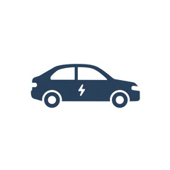 Electric car icon with lightning bolt isolated on transparent background