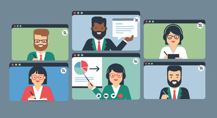 Online meeting diverse group virtual conference video call telecommuting collaboration