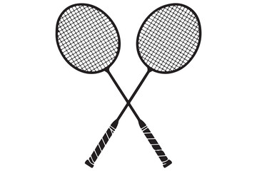 Badminton racket and tennis racket silhouettes sports equipment outline vector illustration
