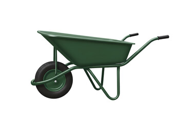 Durable Green Wheelbarrow Gardening Tool Construction Equipment Farm Implement isolated on transparent background