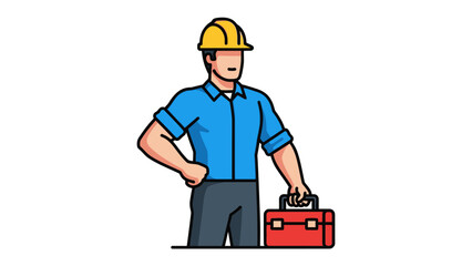 Hardworking Craftsman with Toolkit: A determined craftsman in protective gear stands ready for the day's work, a toolbox held firmly in hand, ready to solve problems and tackle challenges.