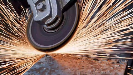 Grinding wheel with sparks. Man is grinding metal with a tool. A worker cutting a piece of machinery. A spark-emitting grinding wheel lifestyle.