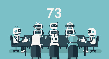 Obraz premium Robots Meeting Futuristic Tabletop Illustration