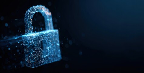 Digital Padlock Security Concept Glowing Blue Particles Abstract Technology.