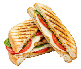 Panini with mozzarella, tomatoes and basil , isolated on transparent background, png