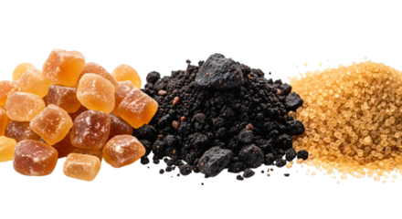 Three types of sugar isolated on transparent background