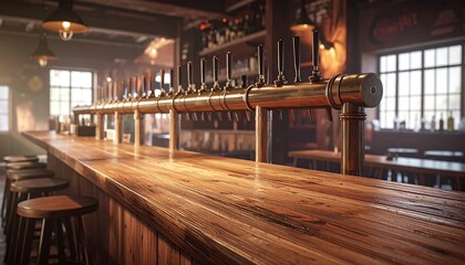 Rustic bar has empty stools