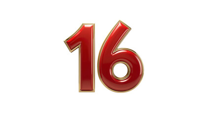 Red and Gold 3D Number Sixteen - 16