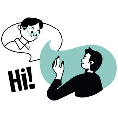 Flat Design Illustration of Online Greeting Conversation with Hi Text