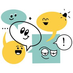 Colorful Speech Bubbles with Fun Emoji Faces Vector Illustration