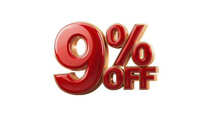 9% Off Sale - Red and Gold 3D Rendered Discount Label