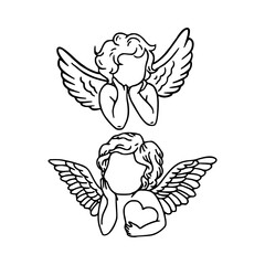 cute cupid angels line art vector set