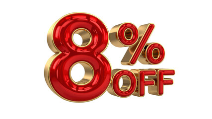 8% Off Sale - Red and Gold 3D Rendered Discount Label
