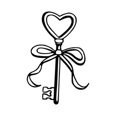 love key and ribbon outline