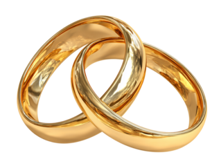  Golden Wedding Rings Interlocked Front View Isolated PNG