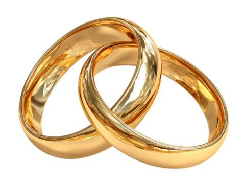  Golden Wedding Rings Interlocked Front View Isolated PNG - Powered by Adobe