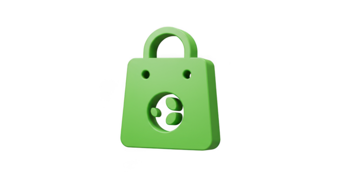 3d render of a green shopping bag icon isolated on transparent background