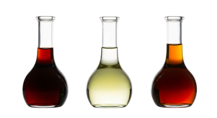 Three bottles of vinegar isolated on transparent background