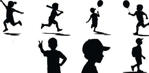 children, kids, silhouette, play, running, balloon, baseball, boy, girl, child, happy, fun, outdoors, energetic
