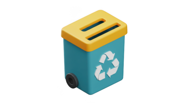 Isometric 3d model of a recycling bin isolated on transparent background
