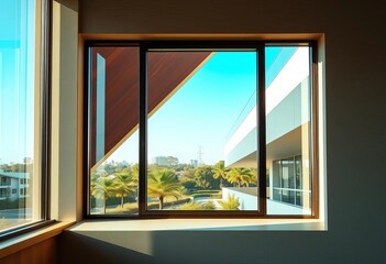 Fototapeta premium Sleek, minimalist window showcasing modern architecture and natural light, sash, sustainability